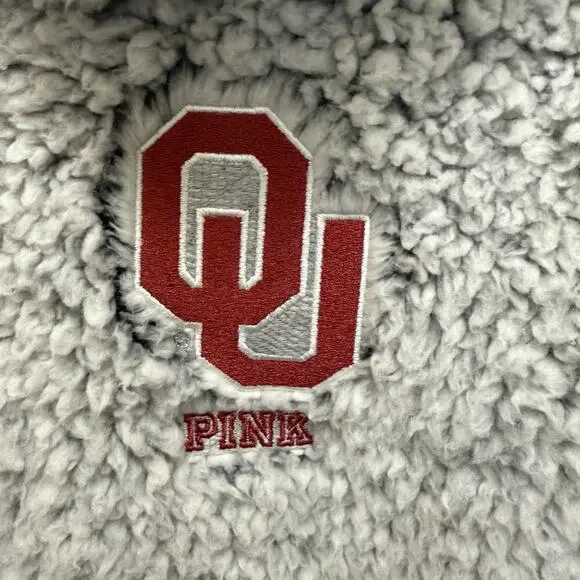 Victoria’s Secret PINK OU OKLAHOMA SOONERS Pullover Teddy Bear Fleece Hoodie L - Picture 4 of 10